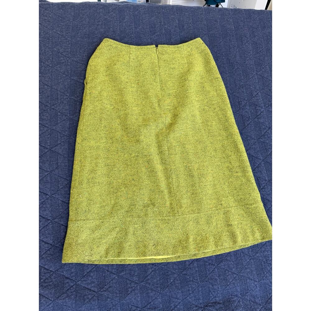 淑女屋 (Lady House) Green Wool Blend Tweed A-Line Midi Skirt XS 155/64A  Lined